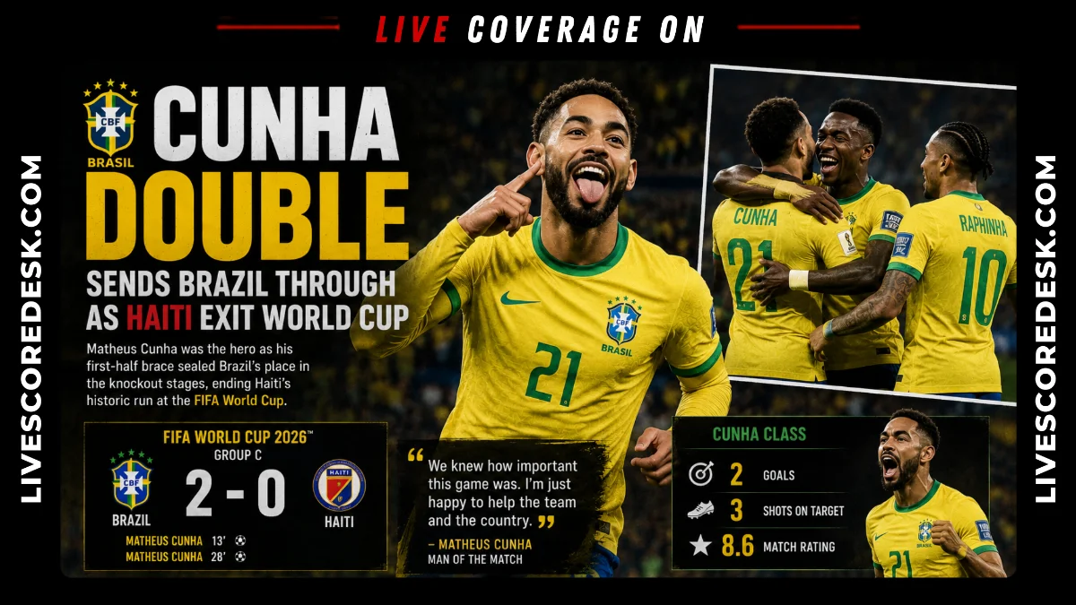 Cunha Double Sends Brazil Through as Haiti Exit World Cup