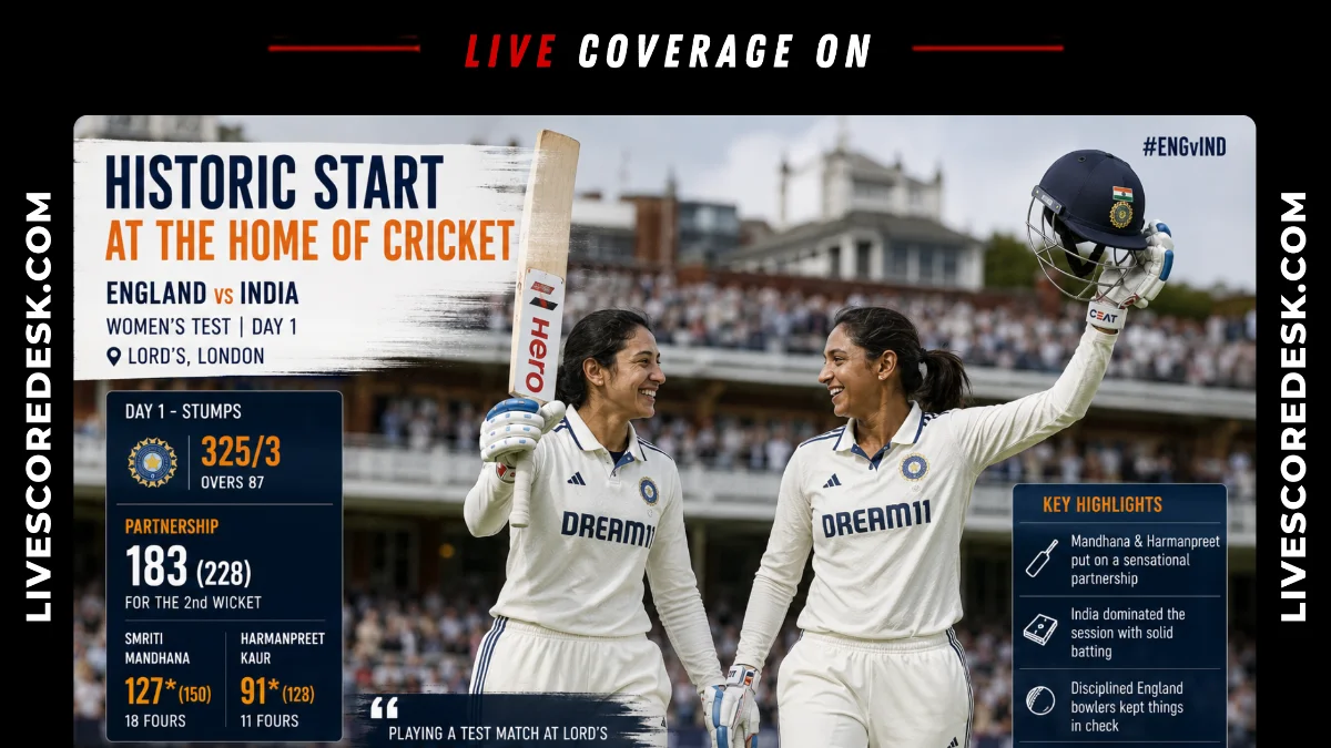 Mandhana, Harmanpreet Lead India to Dominant Start in Historic Lord's Test